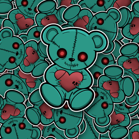 Damage Control - Stitched Heart Teddy - Die Cut Sticker