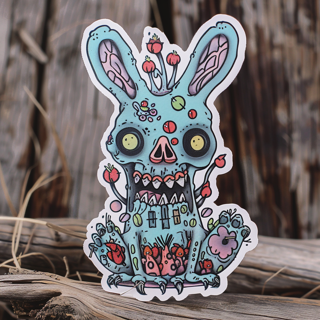 Fugly Friends - Zombie Bunny Sticker Pack - 7 Die cut stickers